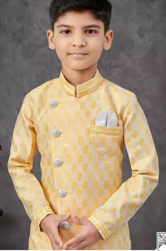 Yellow banarasi zari jackard embroidered indowestern