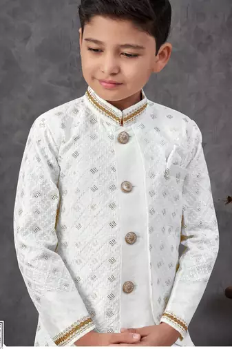 White banarasi silk embroidered indowestern