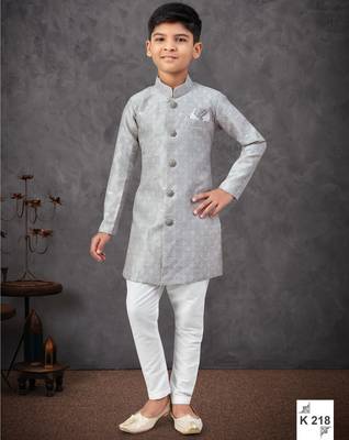 Grey banarasi zari jackard embroidered indowestern 1