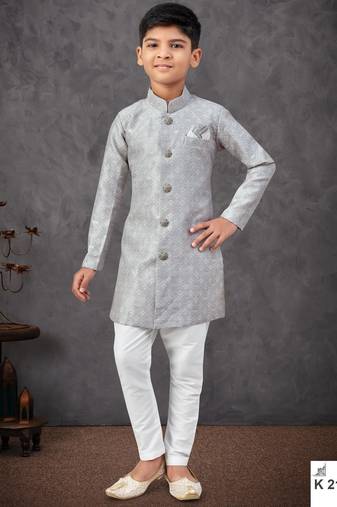Grey banarasi zari jackard embroidered indowestern