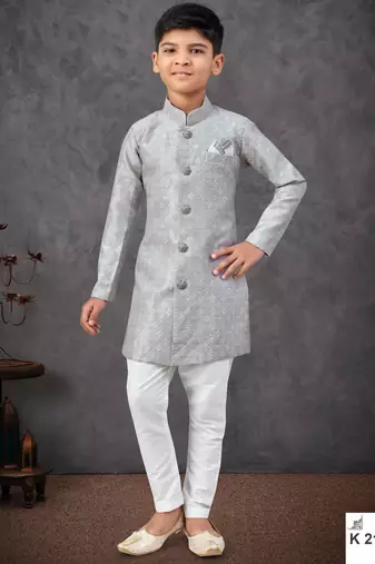 Grey banarasi zari jackard embroidered indowestern