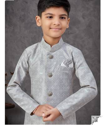 Grey banarasi zari jackard embroidered indowestern 2