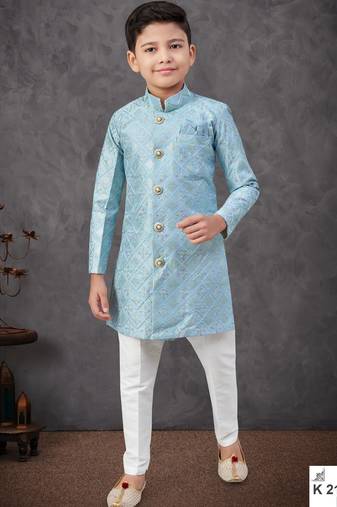 Blue power silk embroidered indowestern