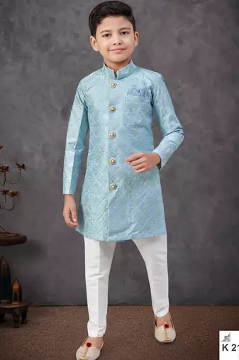 Blue power silk embroidered indowestern