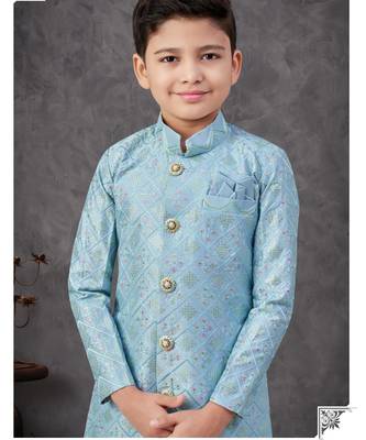 Blue power silk embroidered indowestern 2