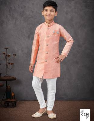 Orange banarasi zari jackard embroidered indowestern 1