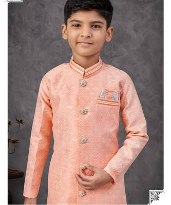 Orange banarasi zari jackard embroidered indowestern 2