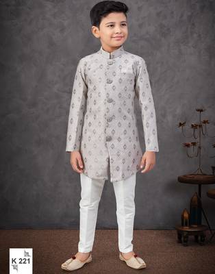 Grey banarasi zari jackard embroidered indowestern 1