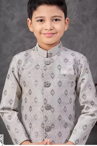 Grey banarasi zari jackard embroidered indowestern