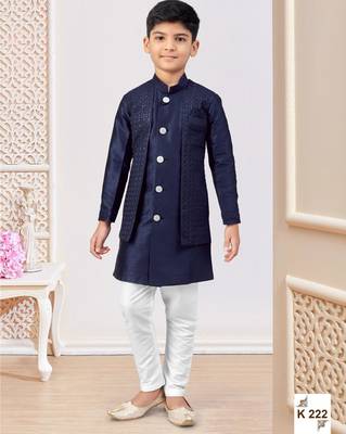 Blue power silk embroidered indowestern 1