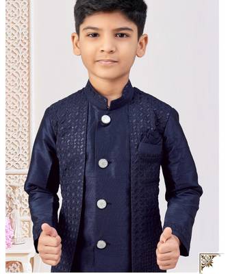 Blue power silk embroidered indowestern 2