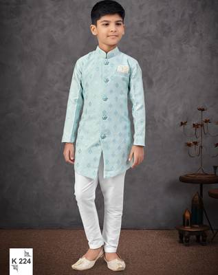 Blue banarasi zari jackard embroidered indowestern 1
