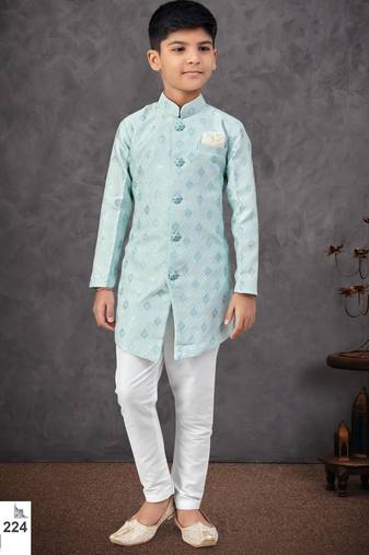 Blue banarasi zari jackard embroidered indowestern