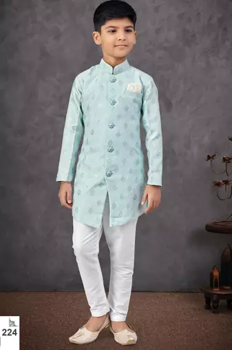 Blue banarasi zari jackard embroidered indowestern