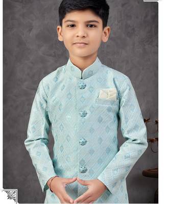 Blue banarasi zari jackard embroidered indowestern 2