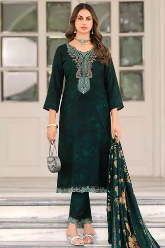 teal pashmina embroidered dress material