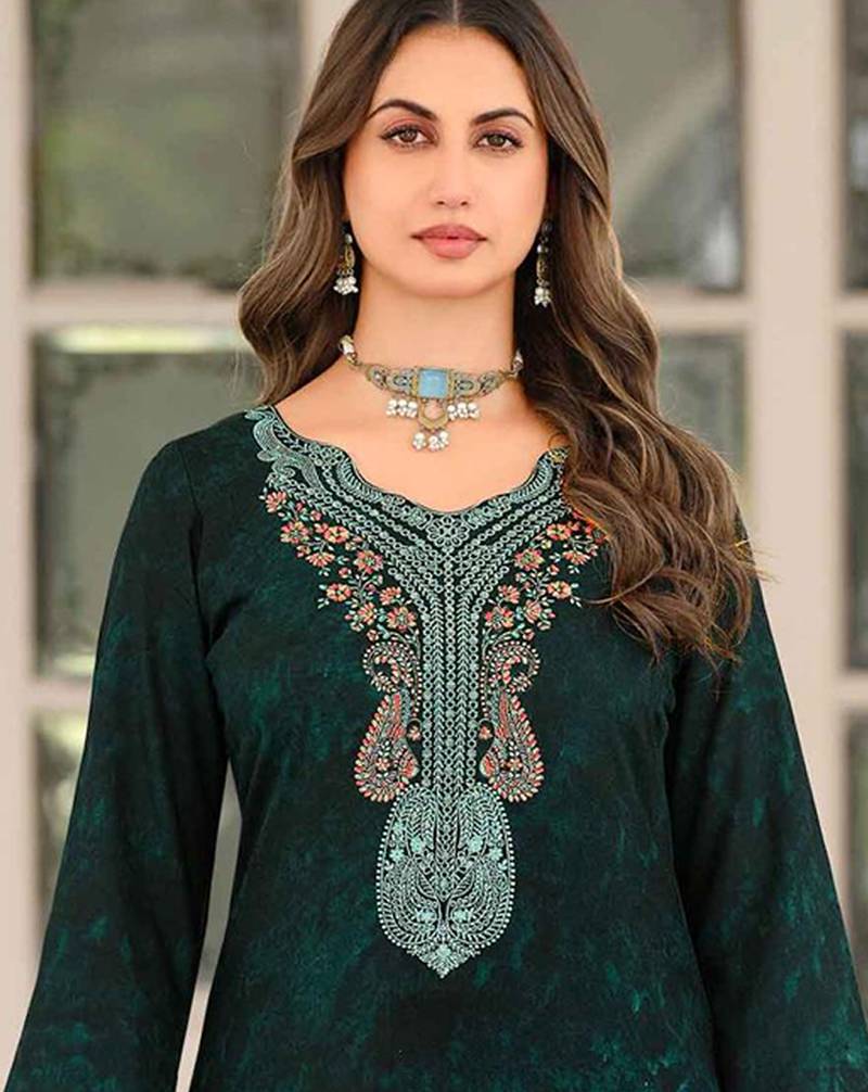 Stylee lifestyle teal pashmina embroidered dress material