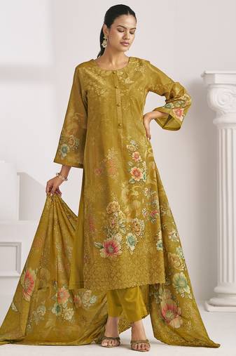 Stylee lifestyle mustard lawn cotton digital printed dress material