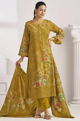 Stylee lifestyle mustard lawn cotton digital printed dress material