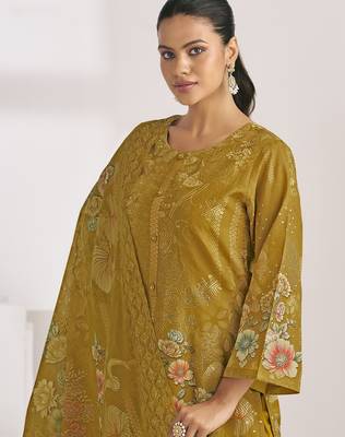 mustard lawn cotton digital printed dress material 2