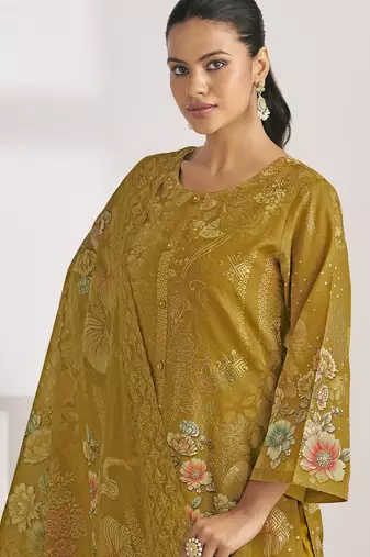 mustard lawn cotton digital printed dress material