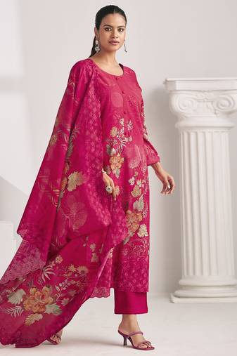 magenta lawn cotton digital printed dress material