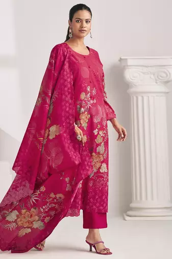 Stylee lifestyle magenta lawn cotton digital printed dress material
