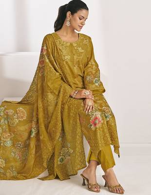 mustard lawn cotton digital printed dress material 3