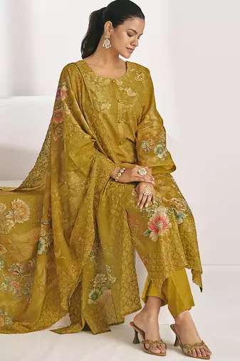 mustard lawn cotton digital printed dress material