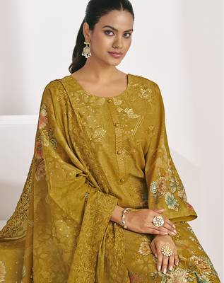 mustard lawn cotton digital printed dress material 4