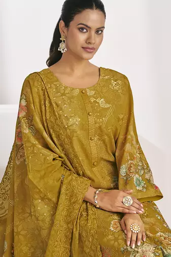 mustard lawn cotton digital printed dress material