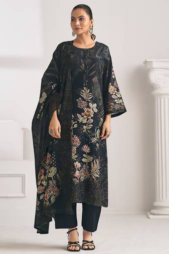 Stylee lifestyle black lawn cotton digital printed dress material