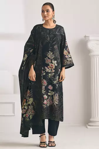 Stylee lifestyle black lawn cotton digital printed dress material