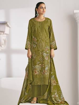 olive lawn cotton digital printed dress material 1
