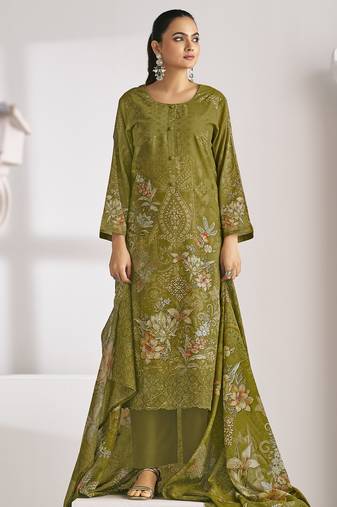 Stylee lifestyle olive lawn cotton digital printed dress material