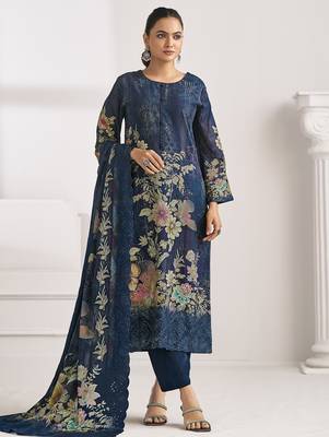 navy blue lawn cotton digital printed dress material 1