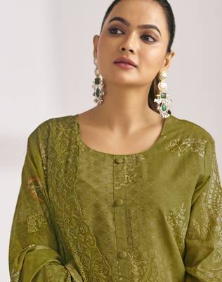 olive lawn cotton digital printed dress material 2