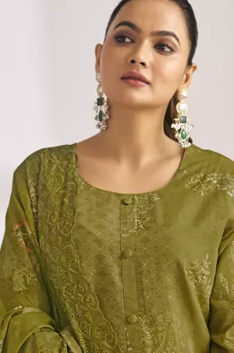 olive lawn cotton digital printed dress material