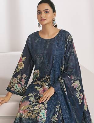 navy blue lawn cotton digital printed dress material 3