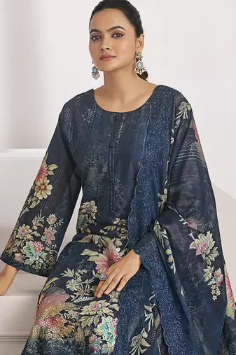 navy blue lawn cotton digital printed dress material