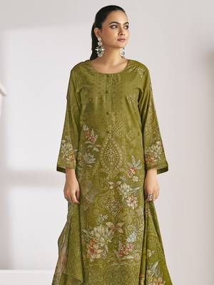 olive lawn cotton digital printed dress material 4