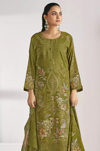 olive lawn cotton digital printed dress material