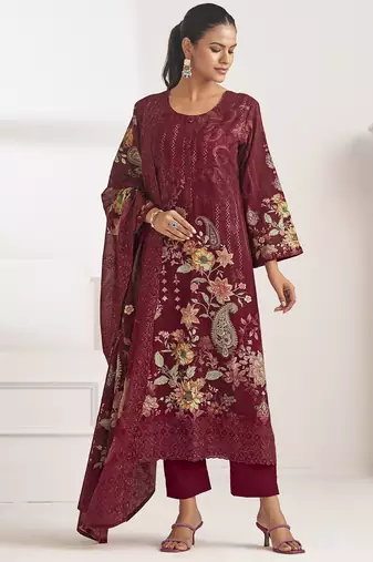 maroon lawn cotton digital printed dress material