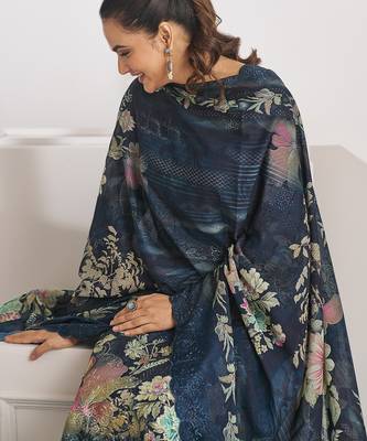 navy blue lawn cotton digital printed dress material 4