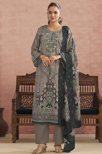 Stylee lifestyle grey lawn cotton digital printed dress material