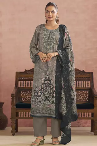 Stylee lifestyle grey lawn cotton digital printed dress material