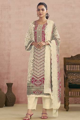 Stylee lifestyle off white lawn cotton digital printed dress material