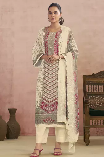 Stylee lifestyle off white lawn cotton digital printed dress material
