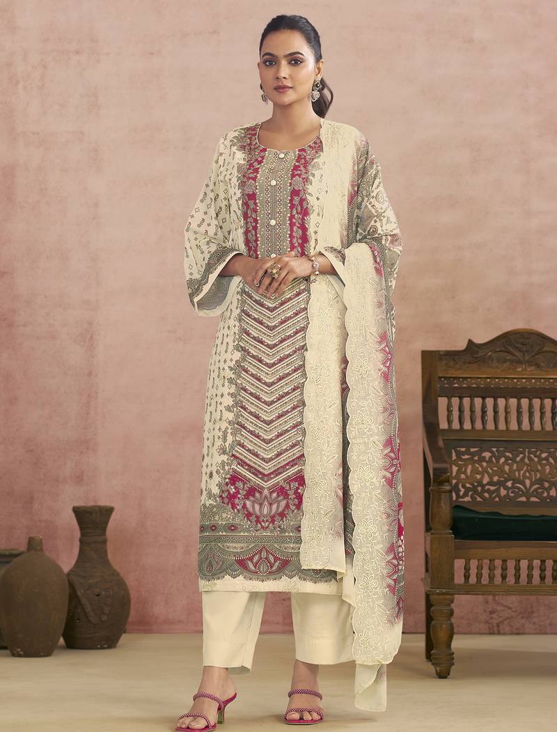 Stylee lifestyle off white lawn cotton digital printed dress material