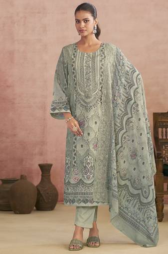Stylee lifestyle grey lawn cotton digital printed dress material